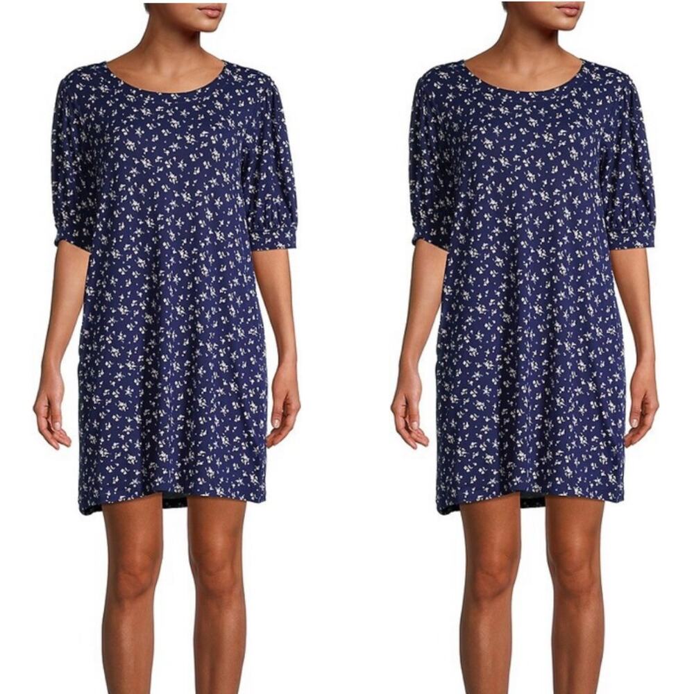 Socialite Puff Sleeves Tee Blue Floral Dress